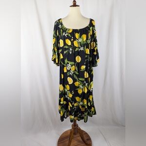 Mlle Gabrielle Lemon Dress Off Shoulder Lightweight Summer Vacation Plus Size 3X